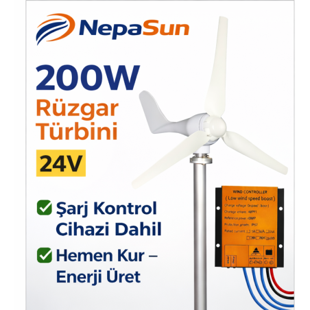 "200W 24V Rüzgar Türbini ve Şarj Kontrol Cihazı"