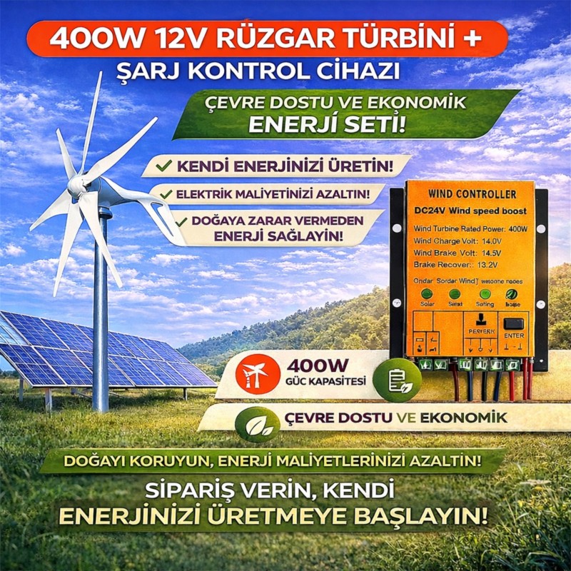 **SEO Title:**  400W 12V Rüzgar Türbini + Şarj Kontrol C