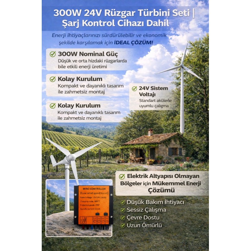 **SEO Title:**  300W 24V Rüzgar Türbini Seti | Şarj Kont