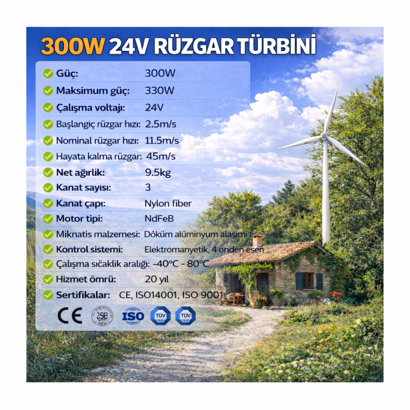 **SEO Title:**  300W 24V Rüzgar Türbini Seti | Şarj Kont