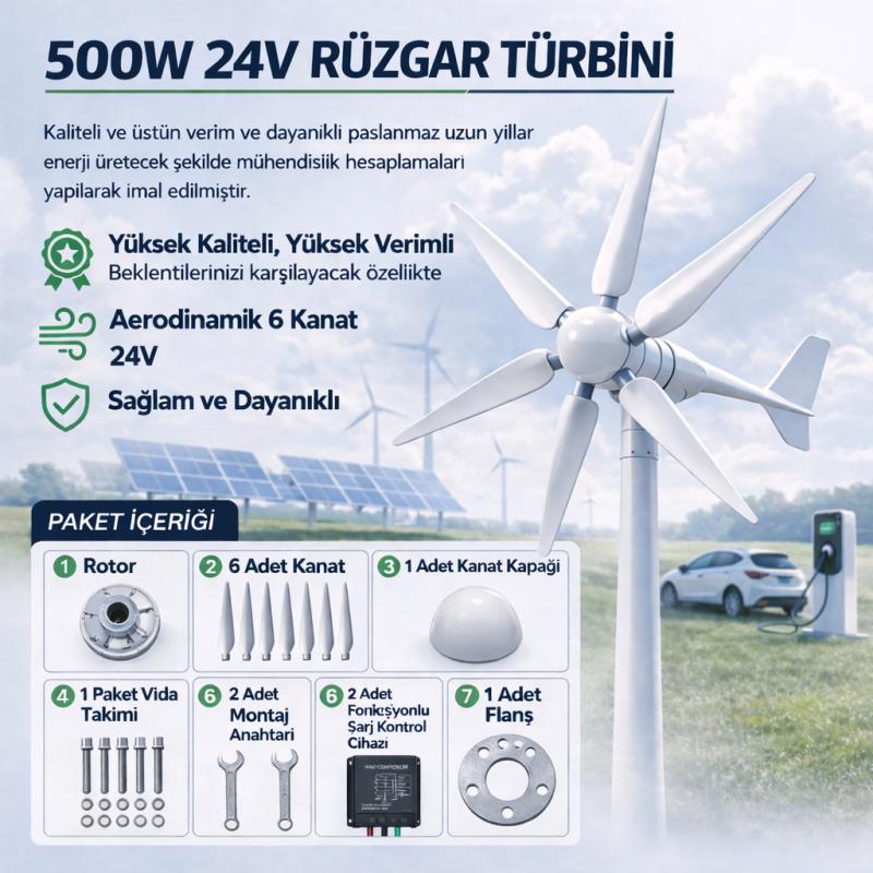"500W 24V Rüzgar Türbini + Şarj Kontrol Cihazı - Enerji Çözü