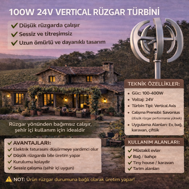 **SEO Title:**  500W 12V Vertikal Rüzgar Türbini – Yük