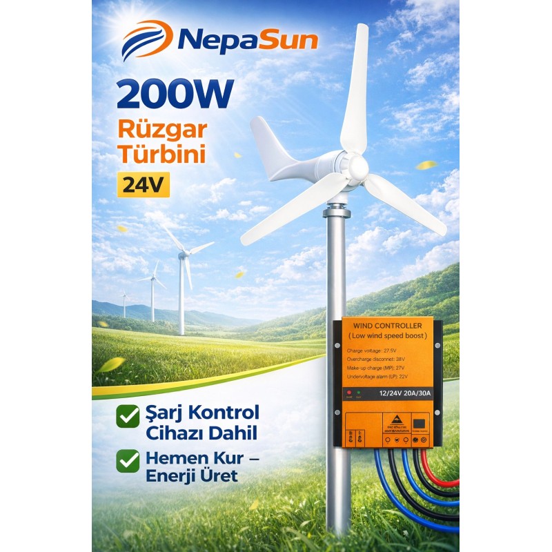 "200W 24V Rüzgar Türbini ve Şarj Kontrol Cihazı"