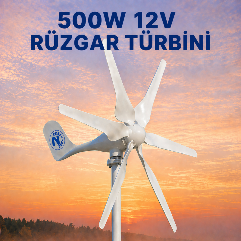 "500W 12V Yatay Rüzgar Türbini ve Şarj Kontrol Cihazı"