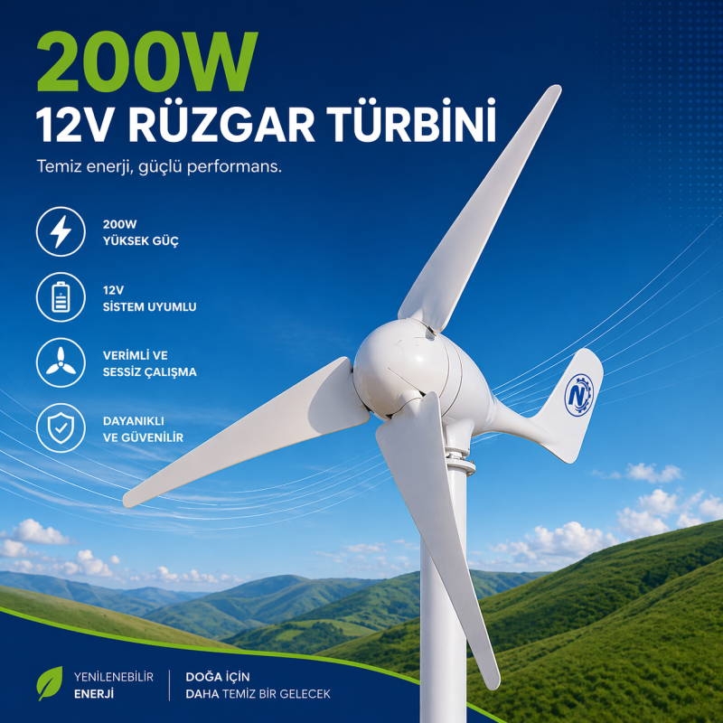 **SEO Title:**  200W 12V Rüzgar Türbini + Şarj Kontrol C