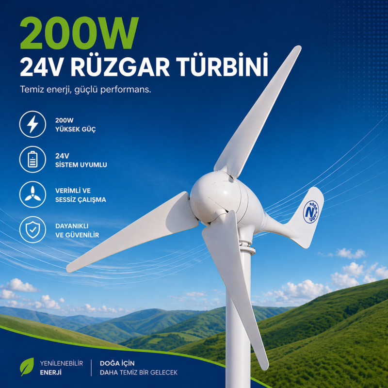"200W 24V Rüzgar Türbini ve Şarj Kontrol Cihazı"