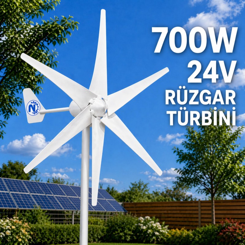 700W 24V 6 Kanat Rüzgar türbini + Şarj Kontrol cihazı