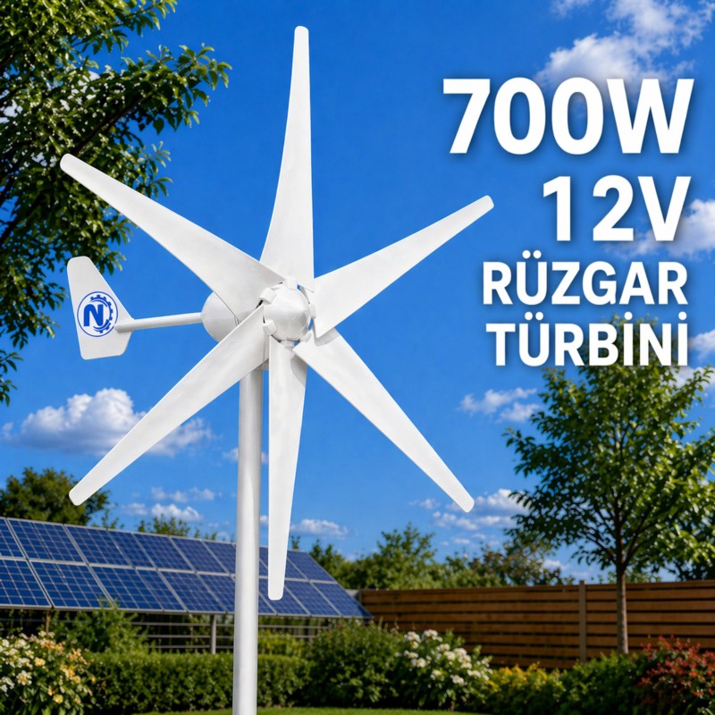 700W 12V 6 Kanat Rüzgar türbini + Şarj Kontrol cihazı