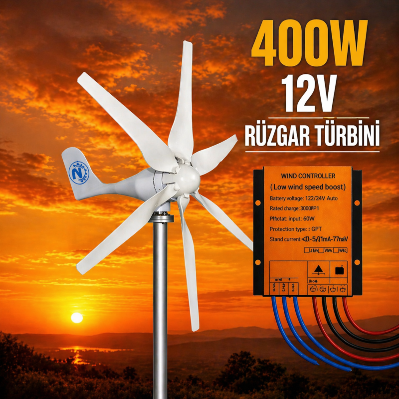 **SEO Title:**  400W 12V Rüzgar Türbini + Şarj Kontrol C