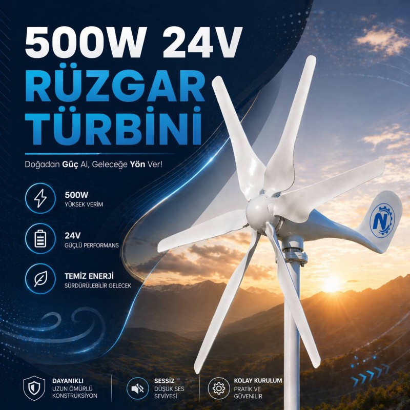 "500W 24V Rüzgar Türbini + Şarj Kontrol Cihazı - Enerji Çözü
