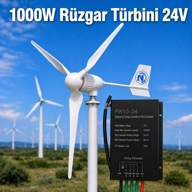 1000W Rüzgar Türbini 24V + Şarj Kontrol Cihazı