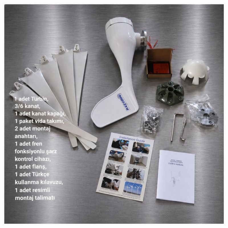 "500W 12V Yatay Rüzgar Türbini ve Şarj Kontrol Cihazı"